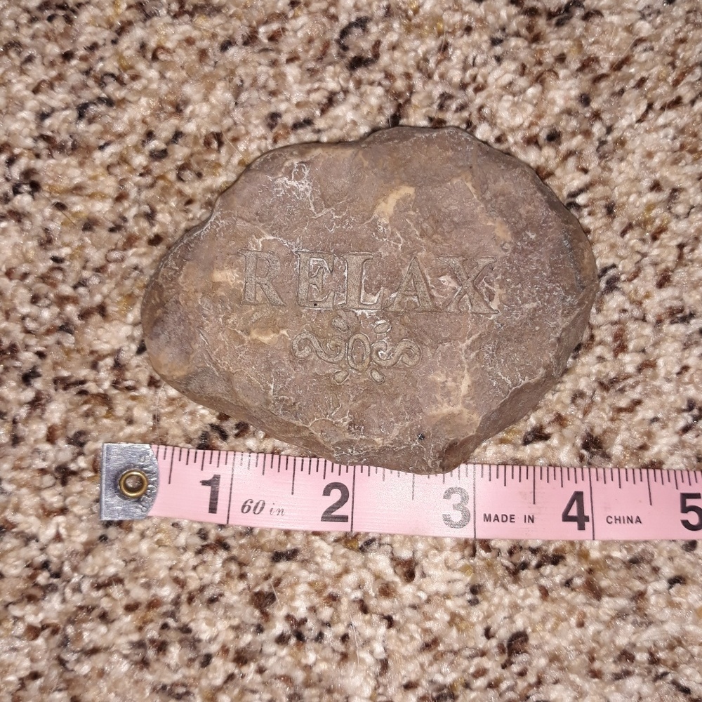 4inch mantra rock/paperweight that reads relax
